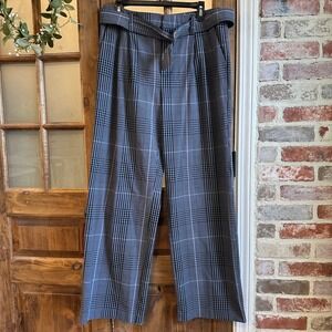 A New Day Plaid Wide Leg Trousers Womens 12 Belted High Rise Pleated FLAW